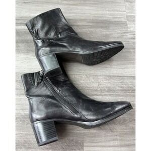 Gerry Weber Womens Black Leather Booties Size 10 Side Zip EU 42